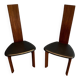 Pair of High Back Chairs, Exotic Wood & Black Leather, Scandinavian, varnished