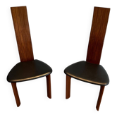 Pair of High Back Chairs, Exotic Wood & Black Leather, Scandinavian, varnished