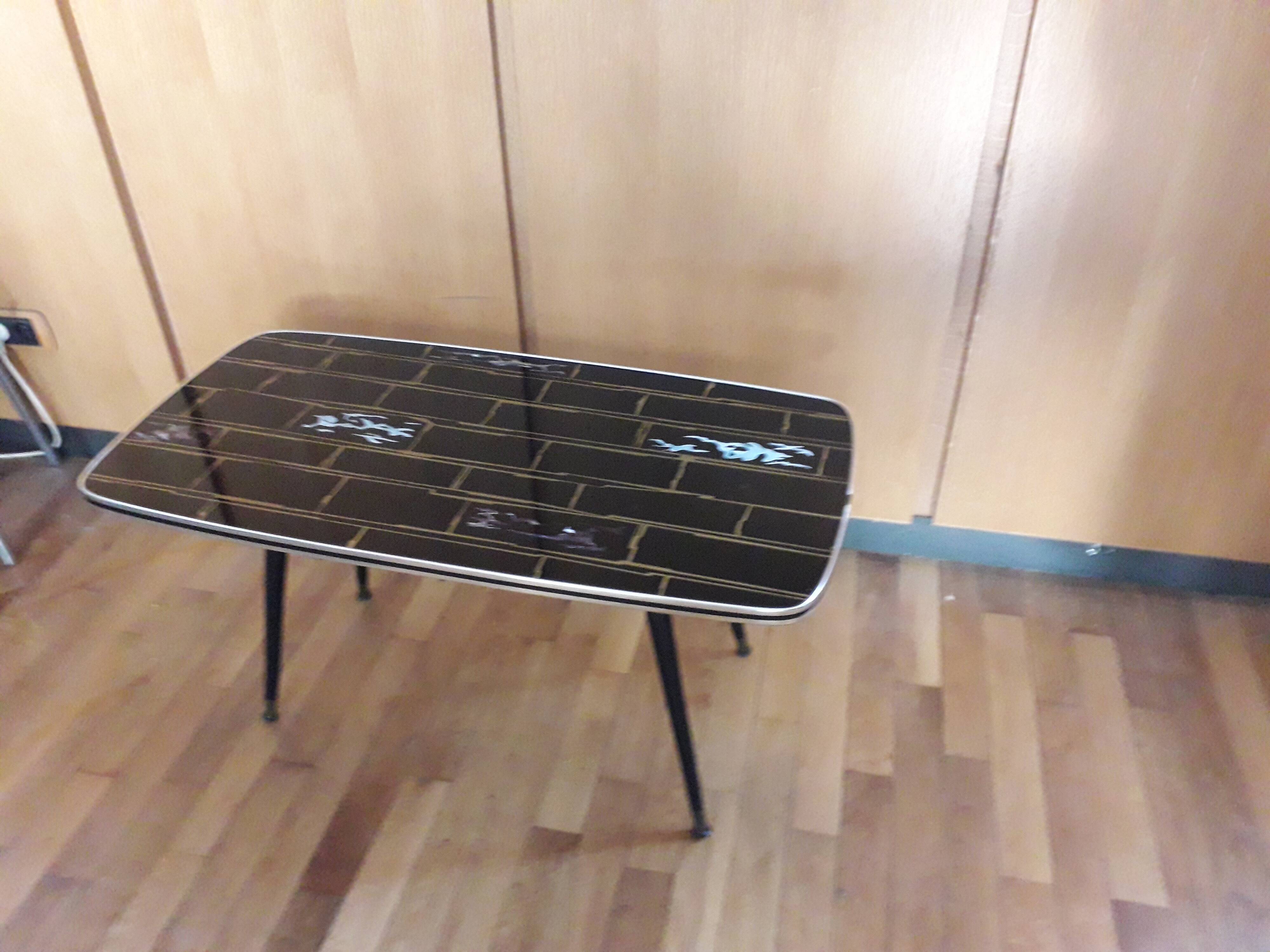 Coffee table formica feet compass glass tray 1960