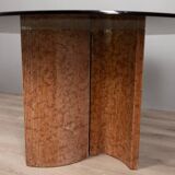Table ronde vintage 70's en travertin et verre, design italien