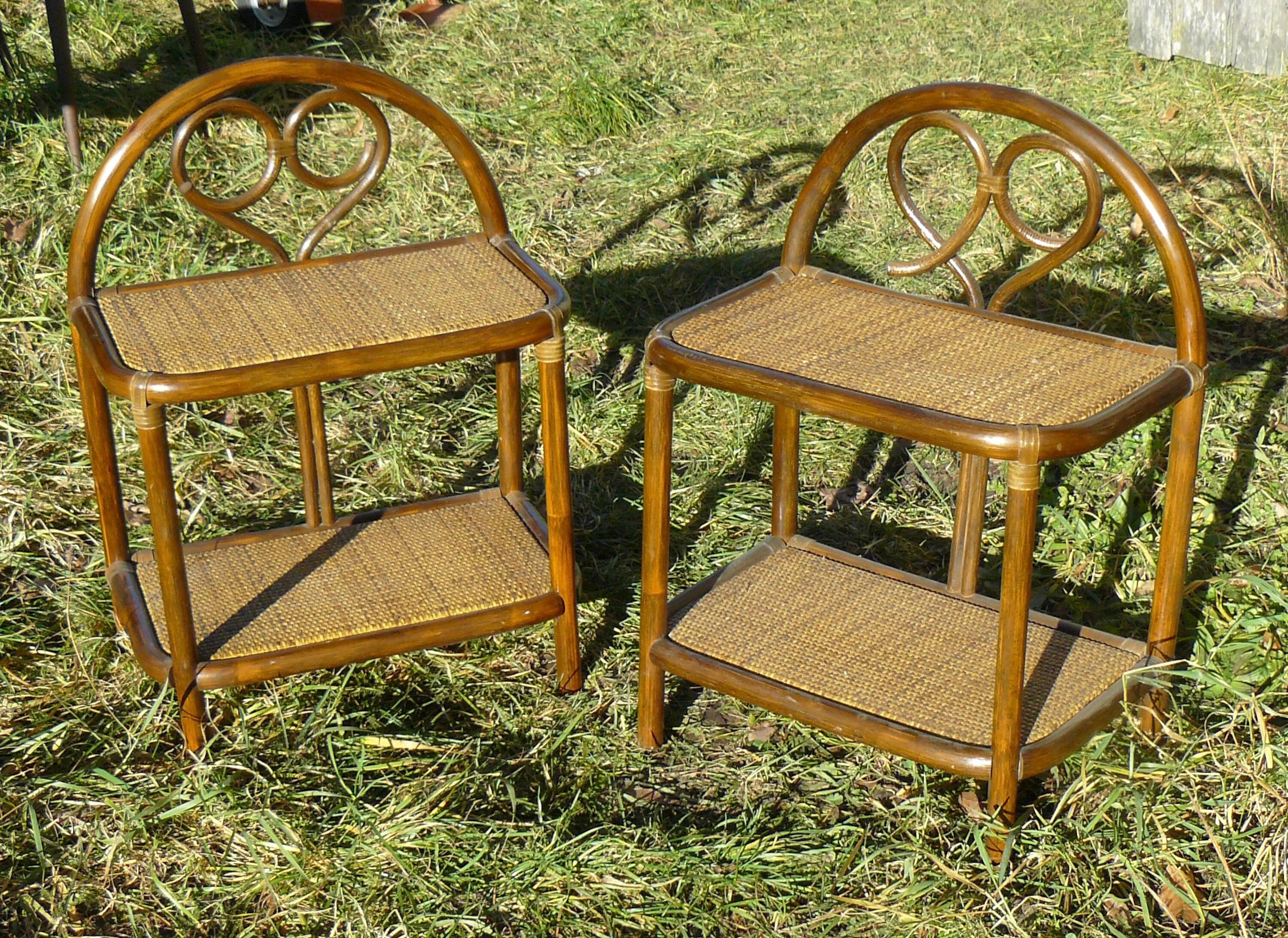 Pair of vintage rattan bedside tables 1970