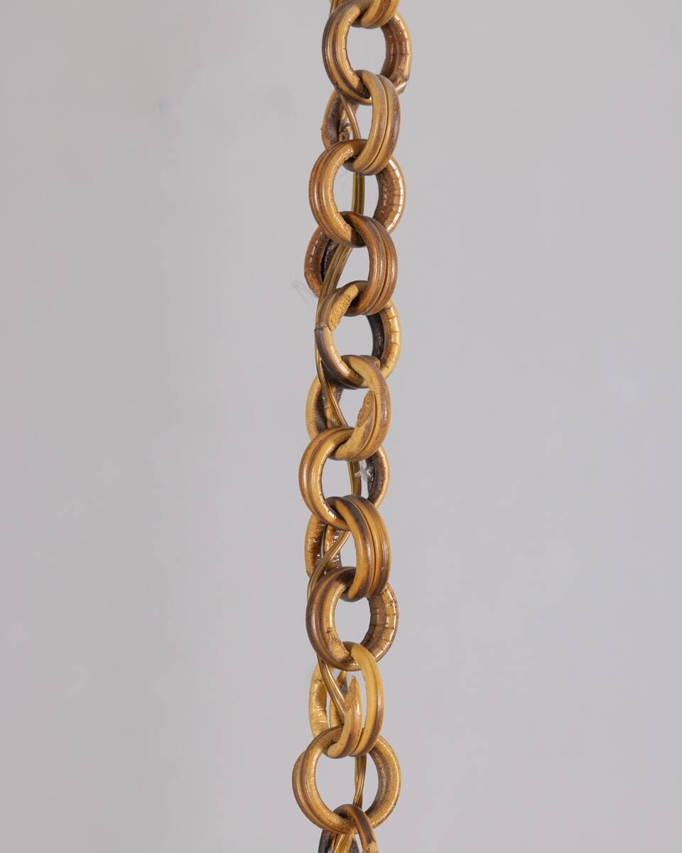 Vintage 1960s Bamboo and Straw Pendant Lamp, Italian Design