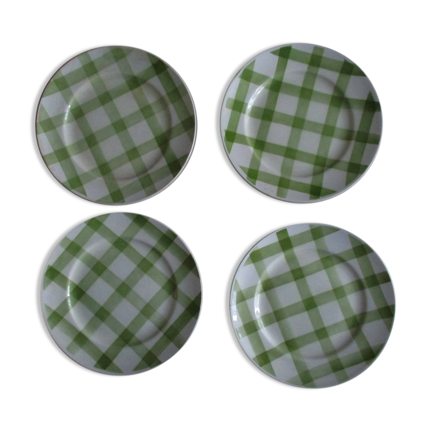 4 plates dessert Moulin des loups Orchies green tiles