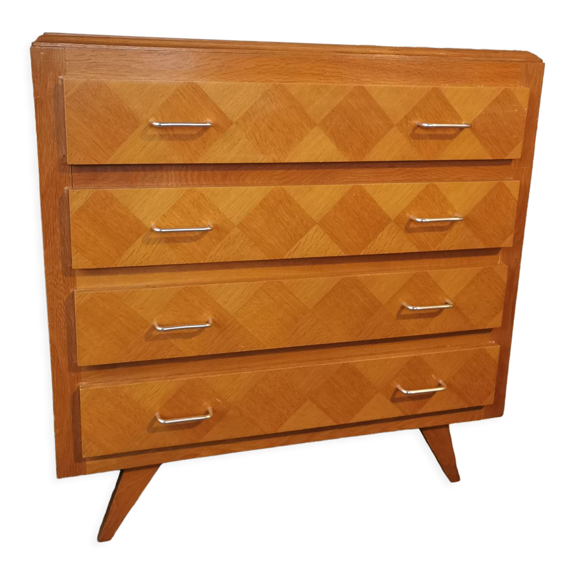 Vintage chest of drawers, compass legs, light wood