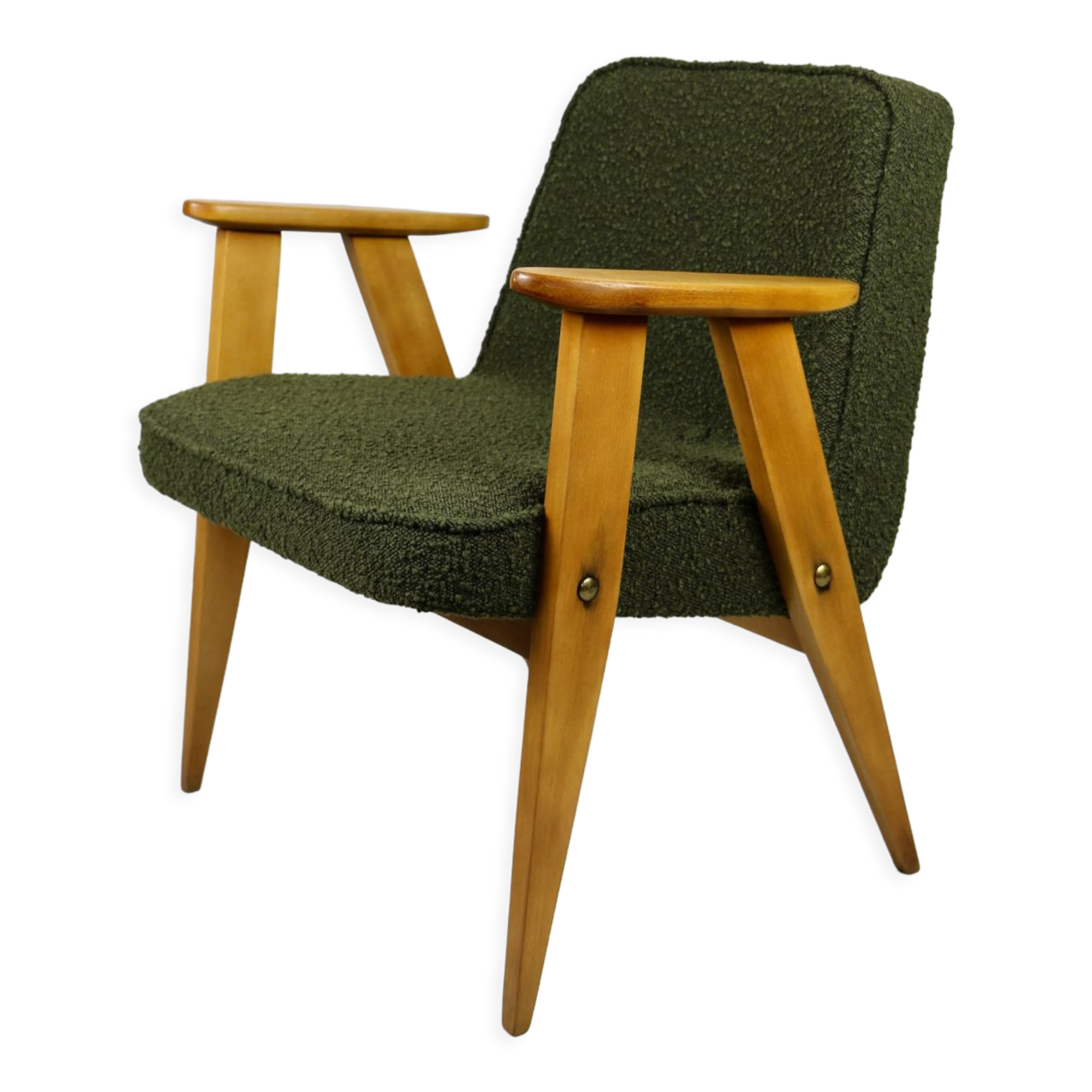 366 olive boucle armchair, 1970s