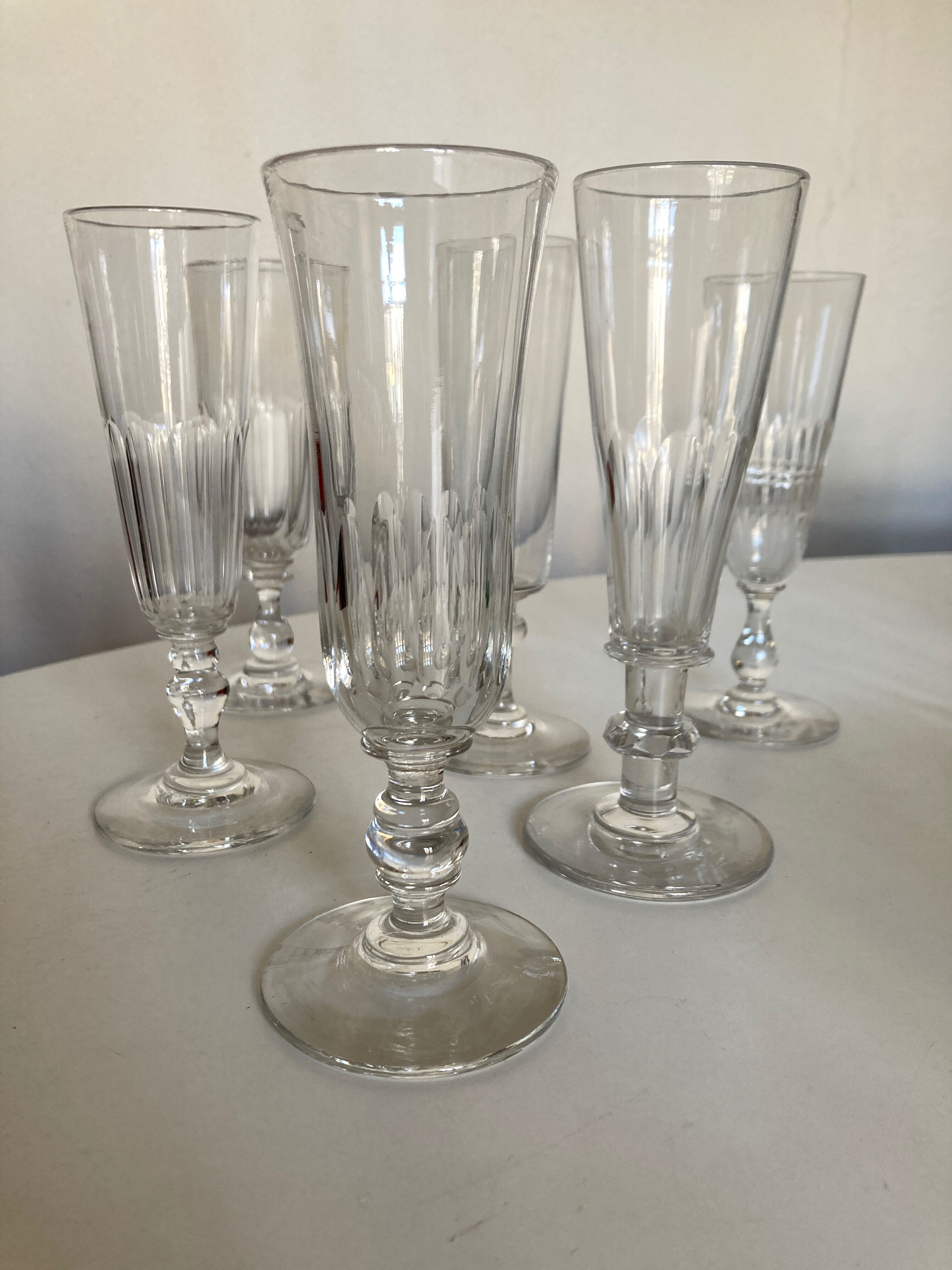 Set of 6 assorted 19th century flat-sided crystal champagne coupes