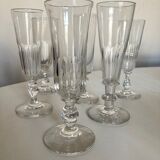 Set de 6 coupes à champagne 19e à cotes plates en cristal assorties