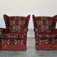 Mid-Century armchairs in damask red velvet, Italy, 50s, set of 2