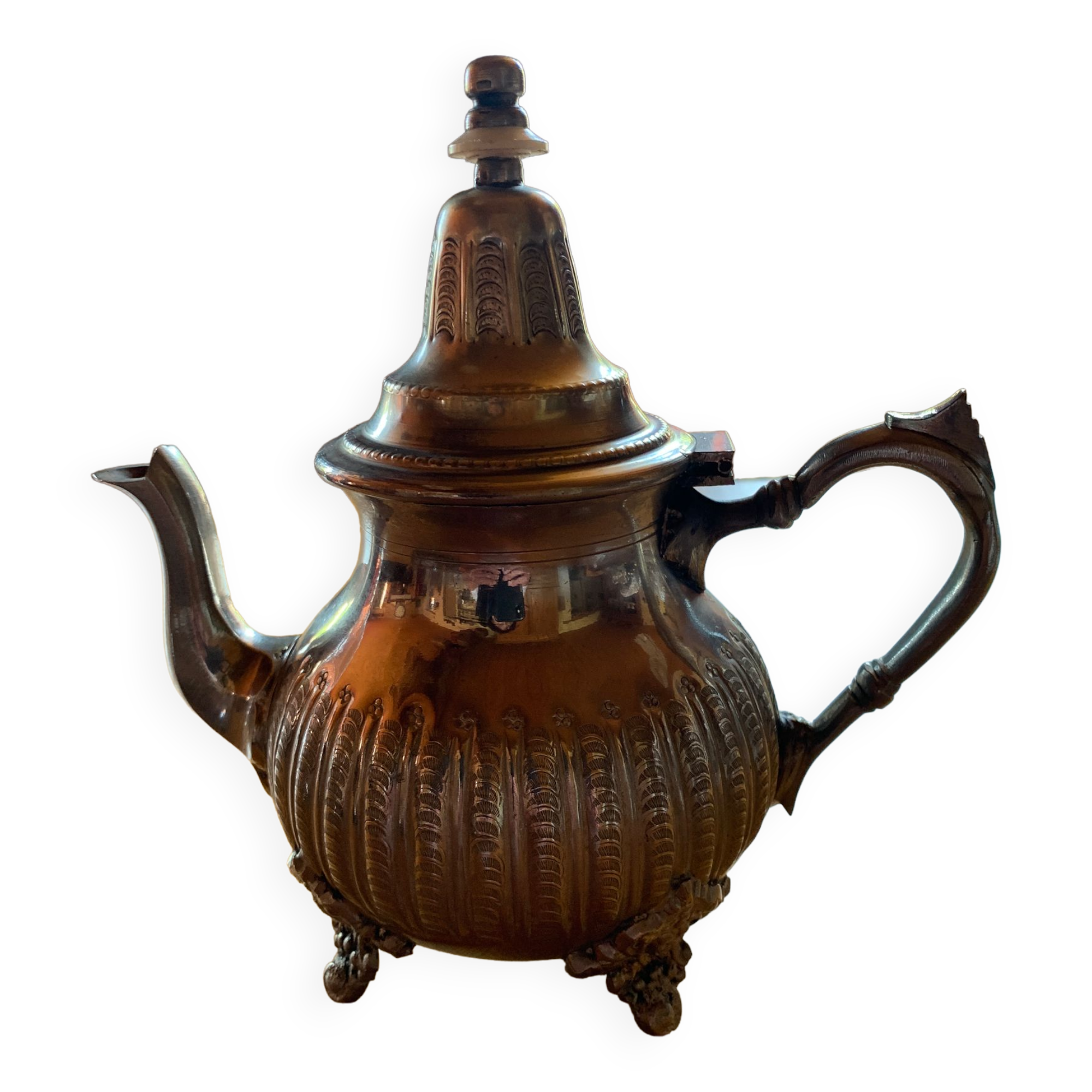 Théière Marocaine Authentique En Métal Argenté – Fait Main à Fès, Style Traditionnel