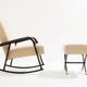 Jacques Adnet Fauteuil à bascule et ottoman cuir et velours de mohair 1950