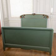 Art Nouveau bed in carved and painted wood, Poppies, Circa 1900