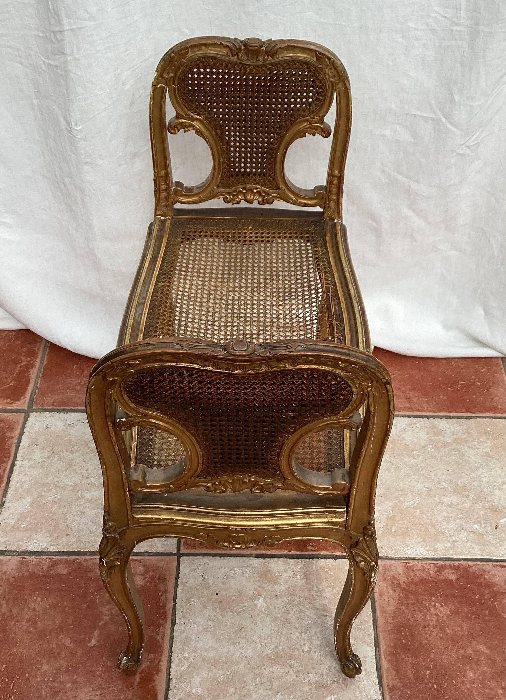 Bench in gilded wood seated in canning dimension: height -71cm- width -66cm-