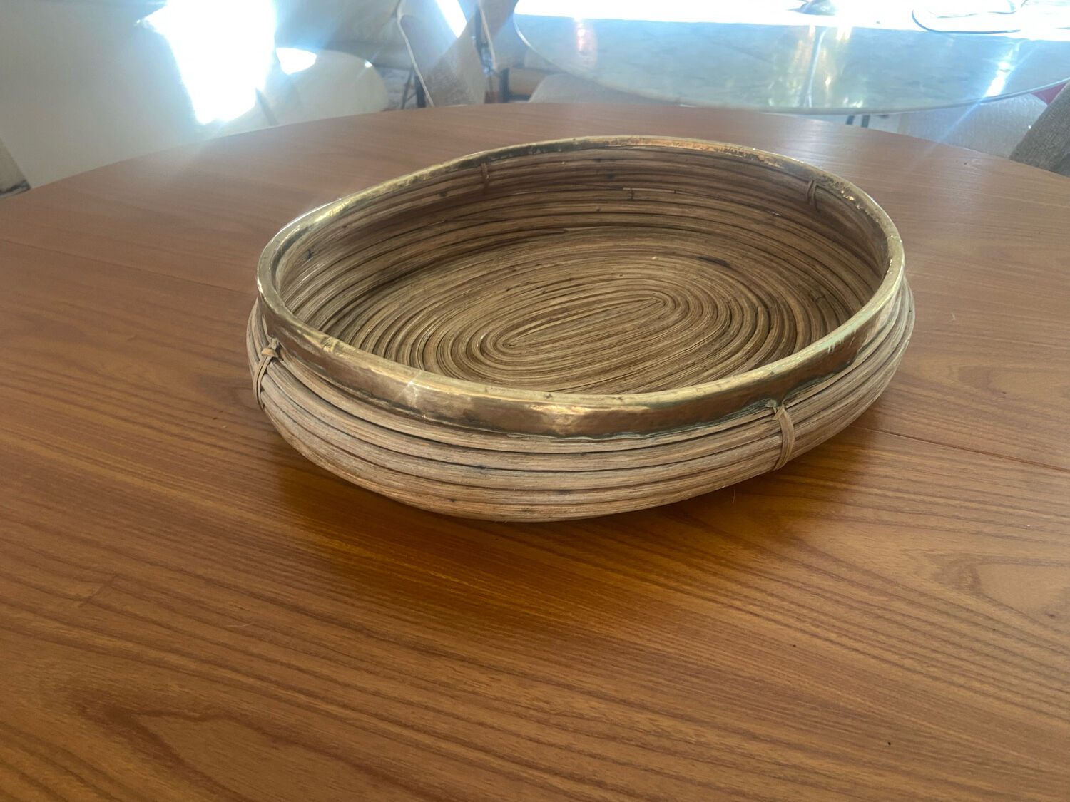 Rattan and Italian brass dish from the 70s