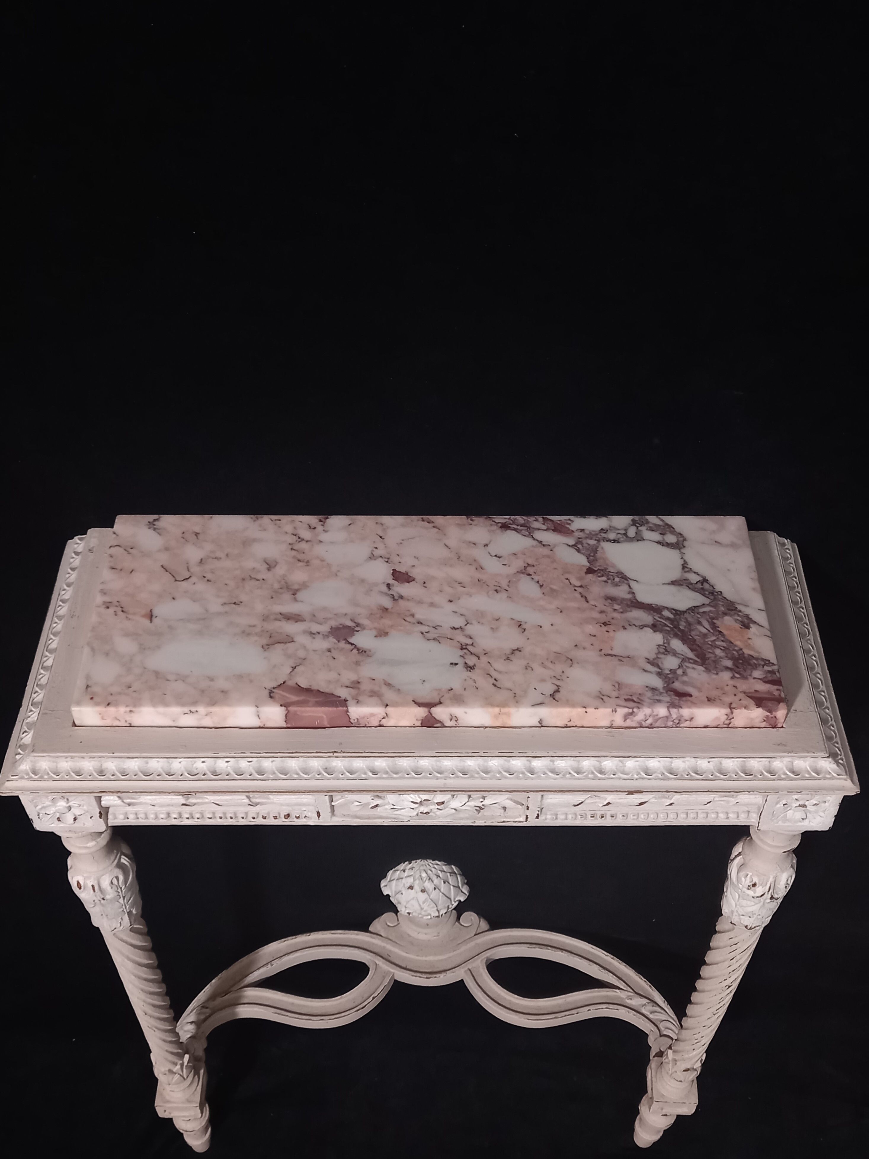 White wall lamp console Louis XVI style with pink marble top