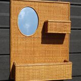 Etagère à miroir en rotin 1960