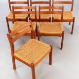 Set of 6 Scandinavian chairs in teak and rope