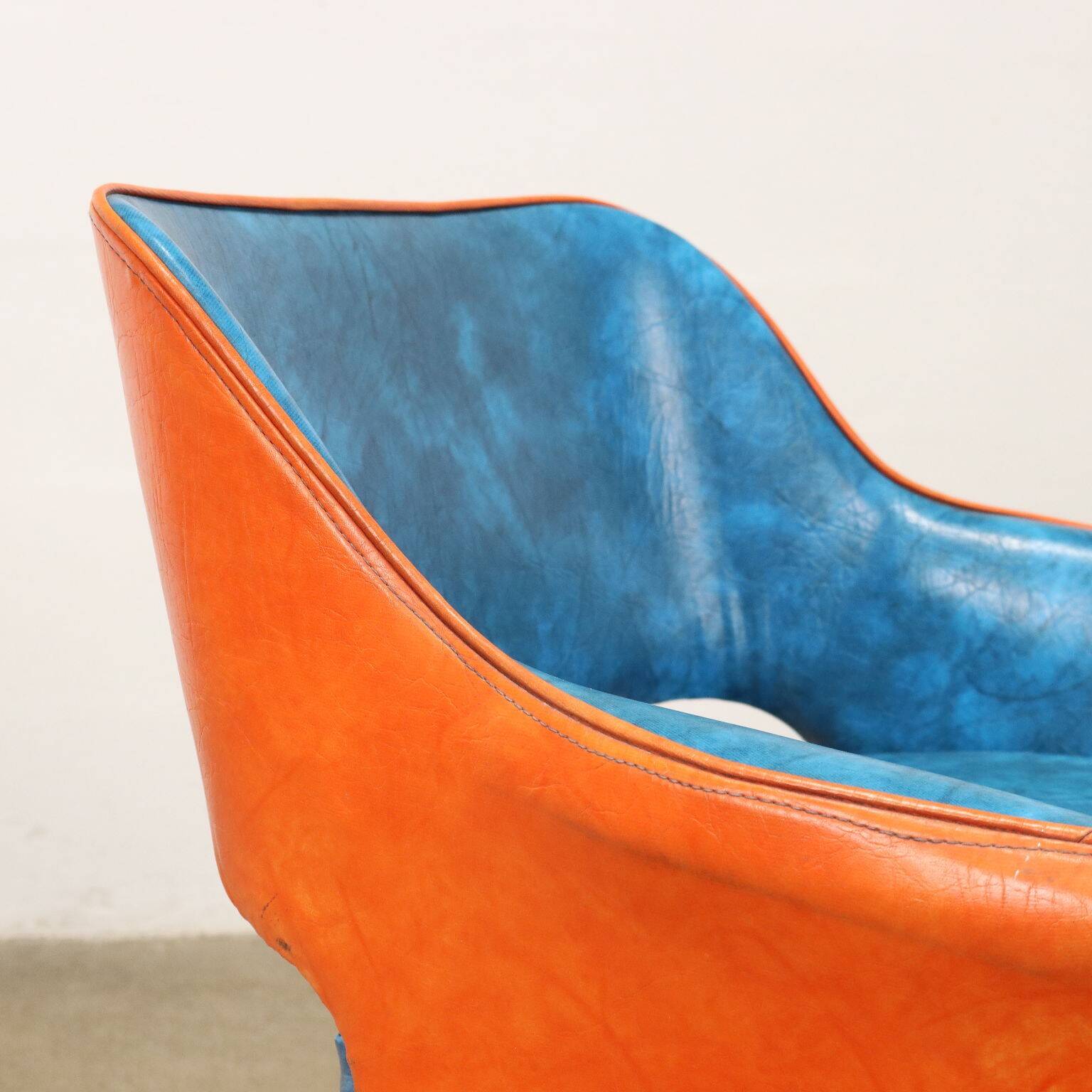 Vintage swivel armchair in faux leather and aluminum, 1960s-70s