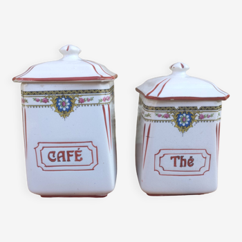 duo de pots anciens en céramique thé café