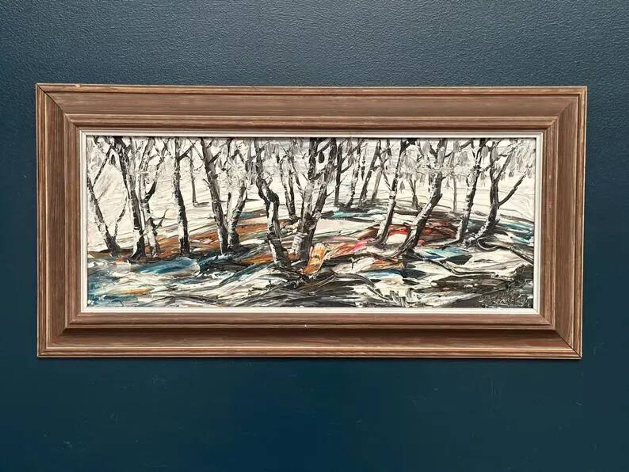 Oil on Swedish panel - "Forest in Winter" - Signed - Vintage and Framed