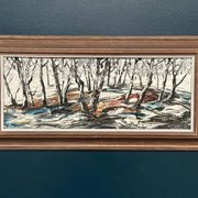 Oil on Swedish panel - "Forest in Winter" - Signed - Vintage and Framed