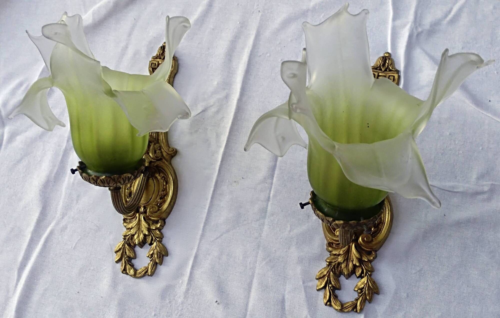 Pair of gilded metal glass paste sconces from the early 20th century