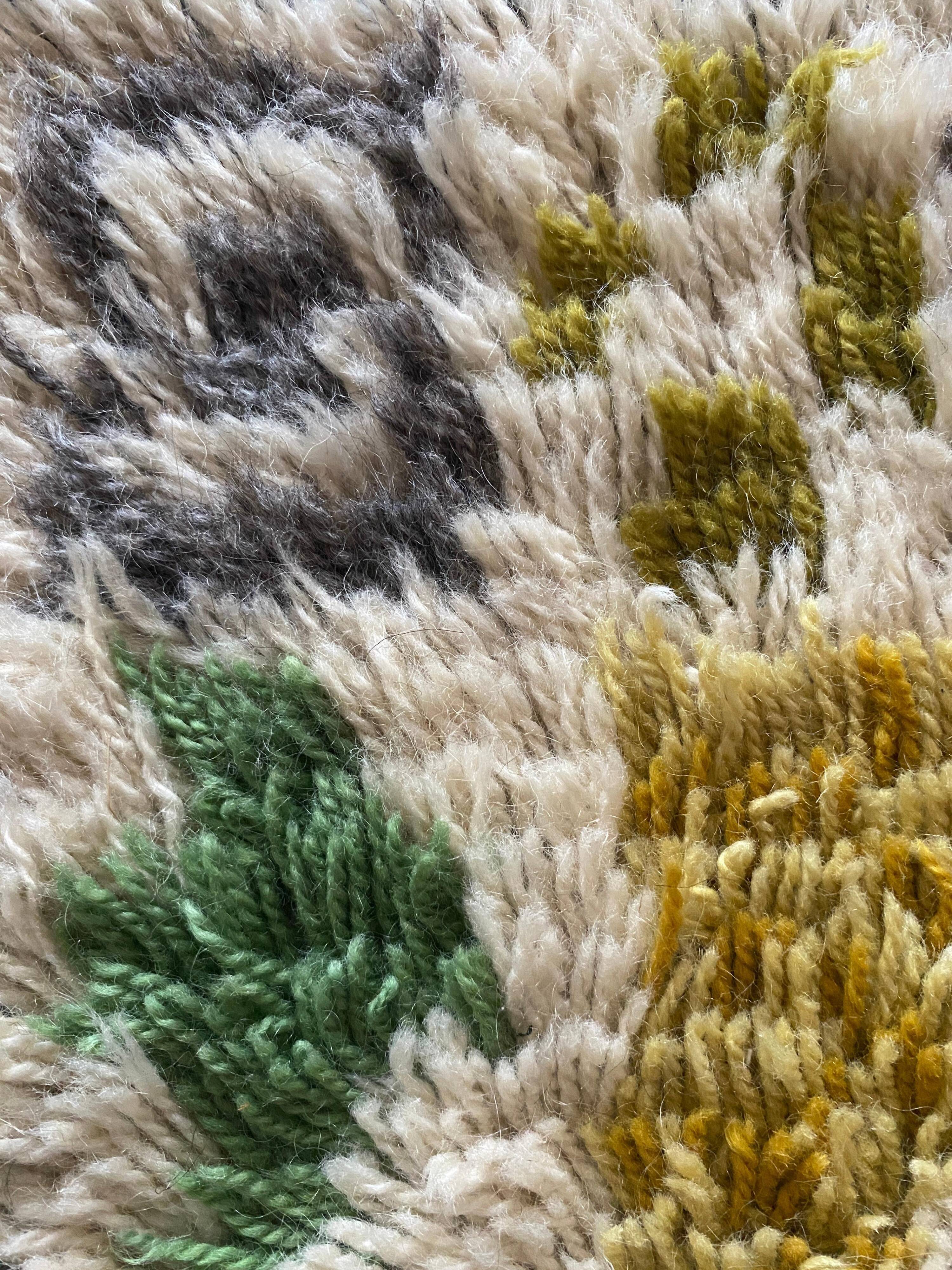 Mid-century Modern High Pile, Yellow, White, Green & Grey Rya Rug, Sweden, 1960s