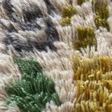 Mid-century Modern High Pile, Yellow, White, Green & Grey Rya Rug, Sweden, 1960s