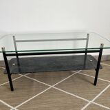 Table basse à 2 plateaux , verre et métal , des années 50'