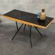 Metal and wood table, black Opaxit top, Czech Republic 1960