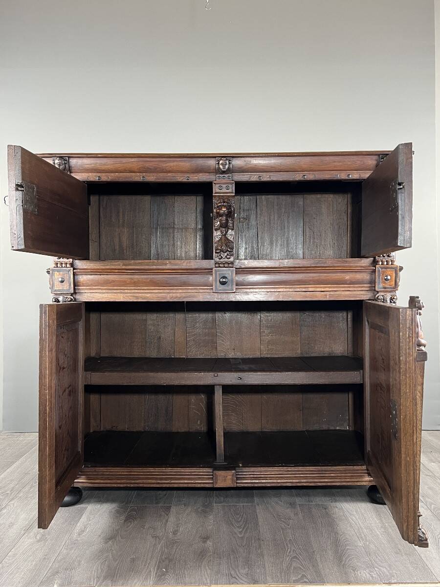 Antique carved wooden buffet in Renaissance style, late 18th / early 19th century.