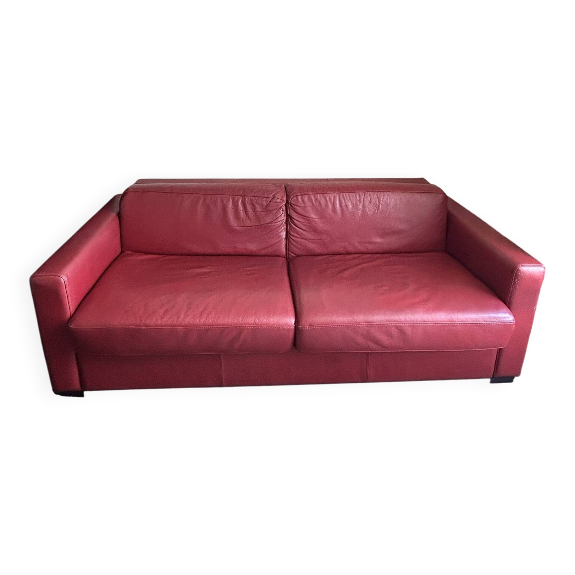 Red genuine cowhide convertible sofa