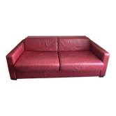 Canapé convertible en cuir véritable de vachette rouge