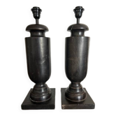 Vintage turned blackened wooden baluster lamp base