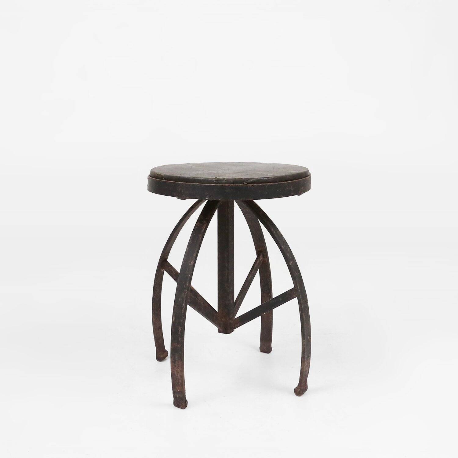 Industrial Black Metal Stool with Frame, France  1920s