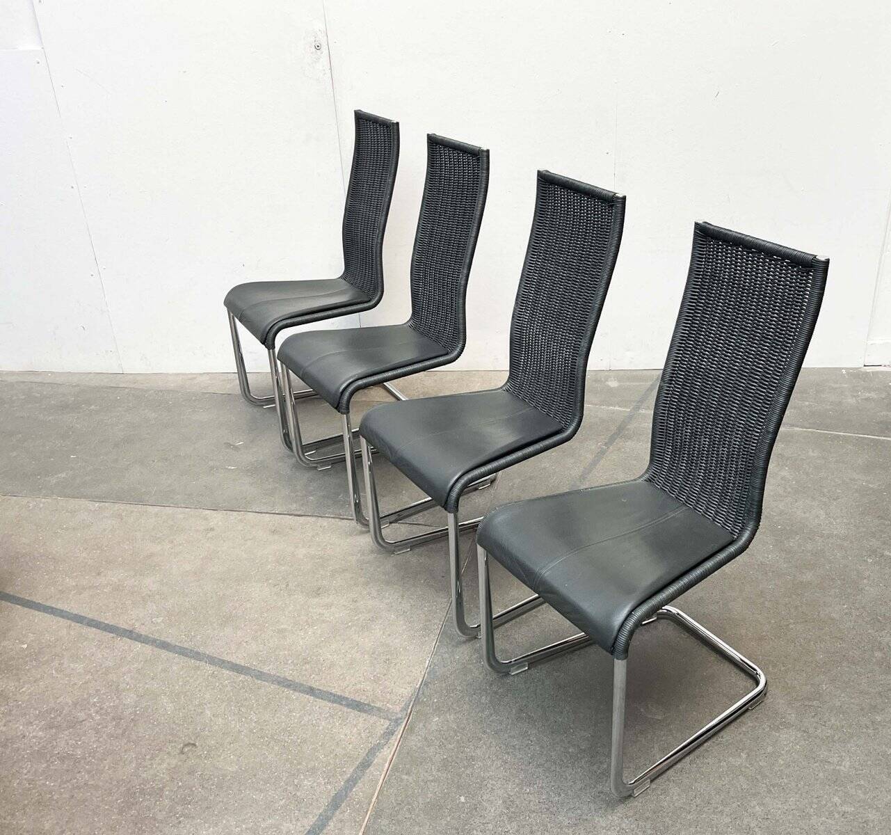 Grey German cantilever chairs B25 with leather cushions from Tecta, set of 4.