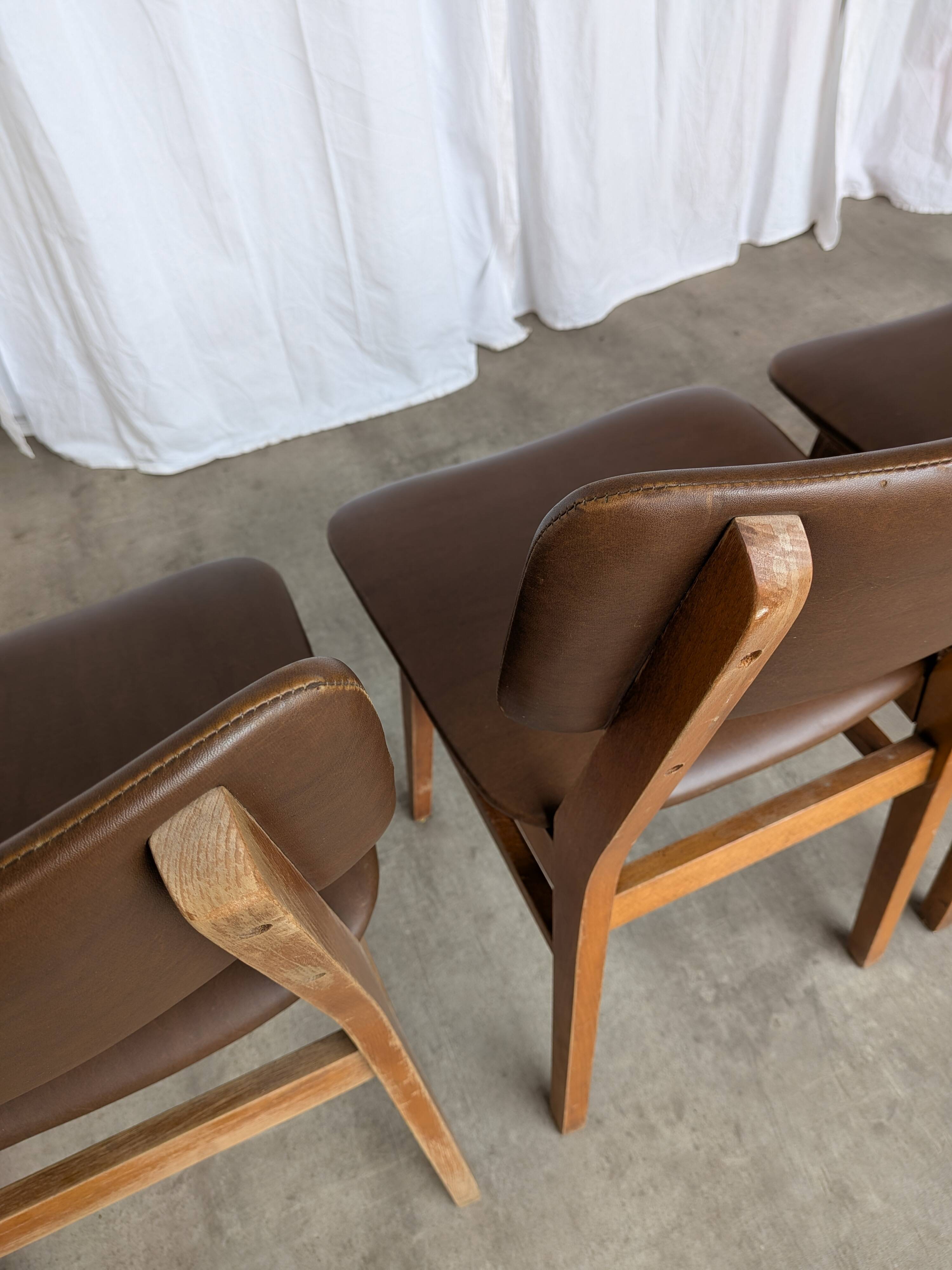 Vintage stol kamnik dining chairs (set of 4): mid-century leather seat