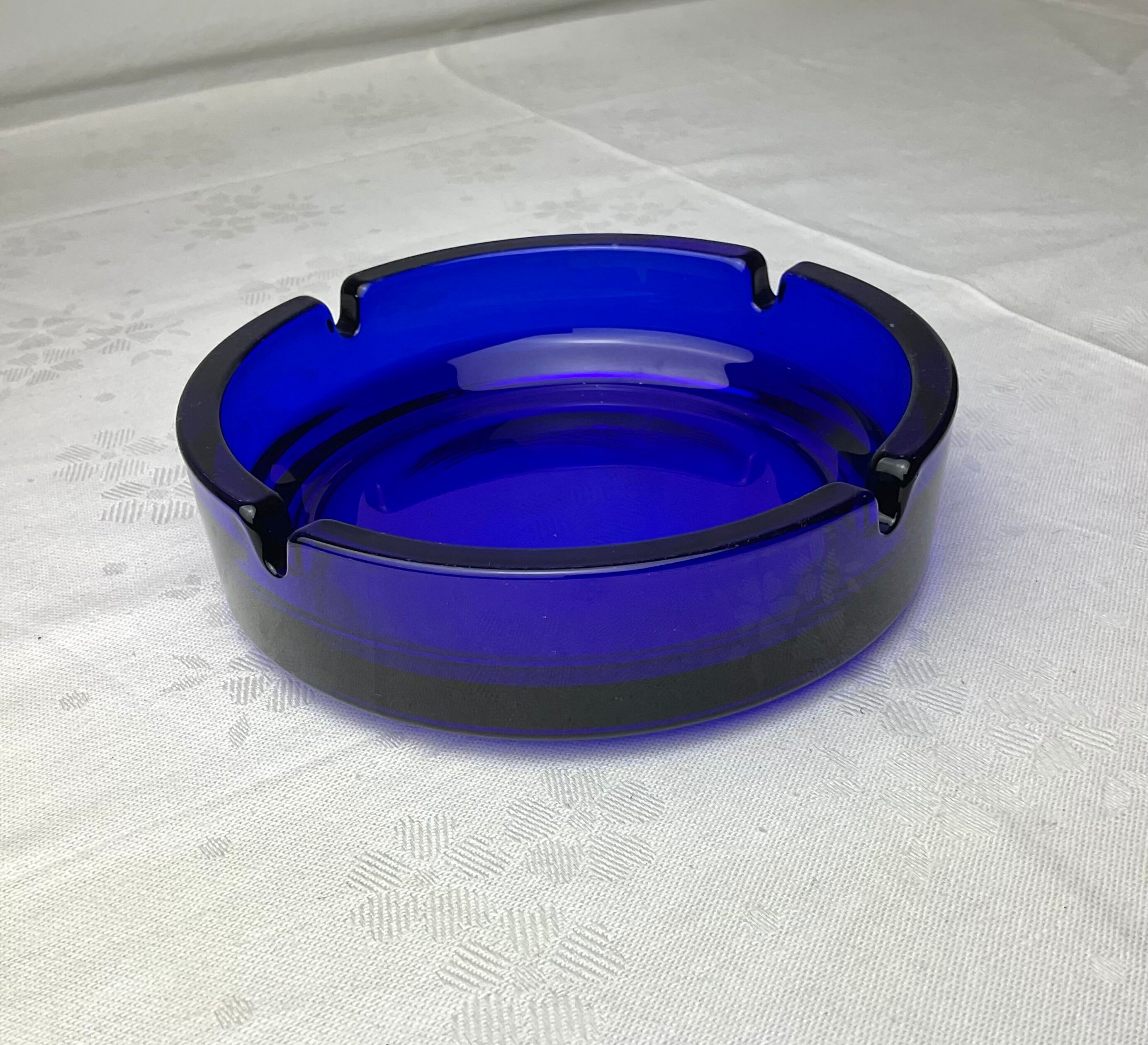Blue glass ashtray