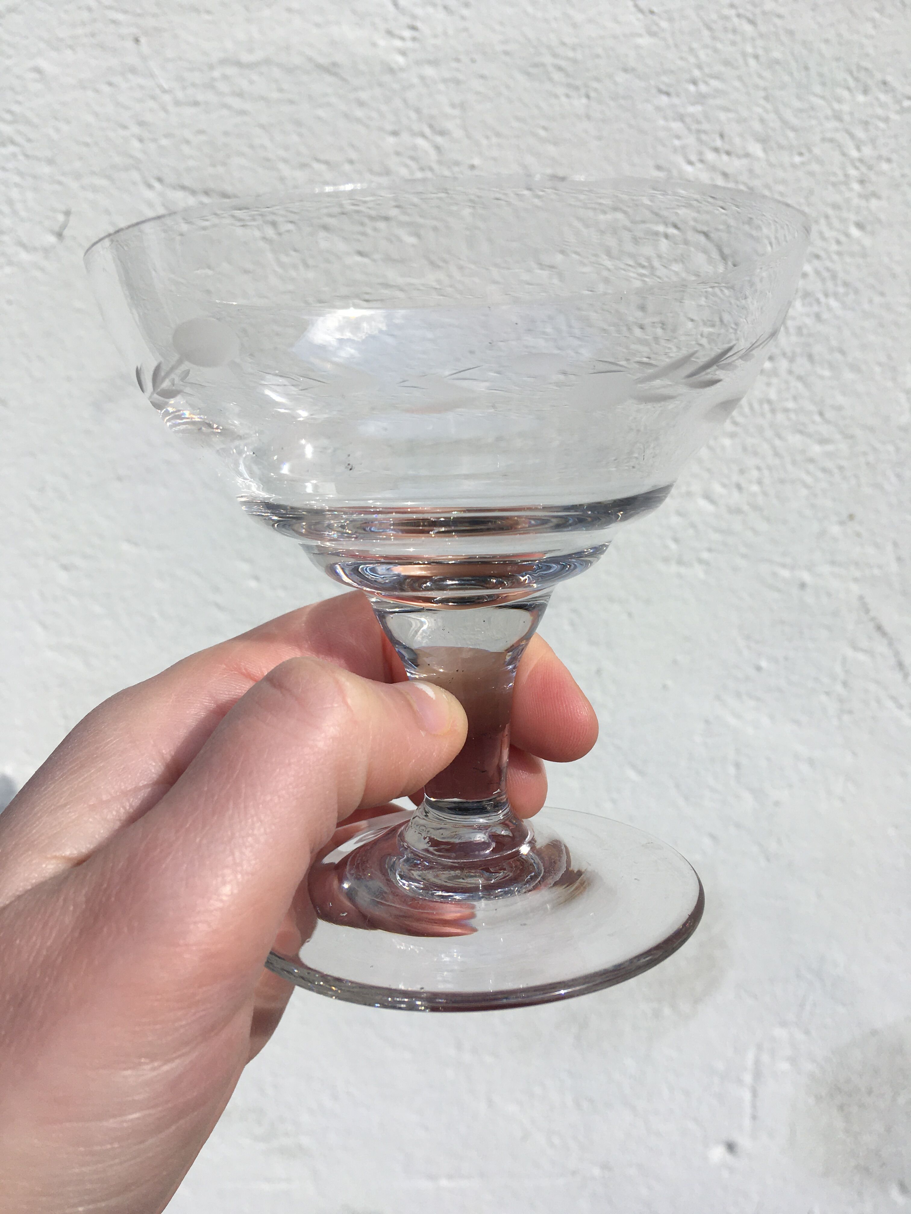 Engraved glass champagne cups