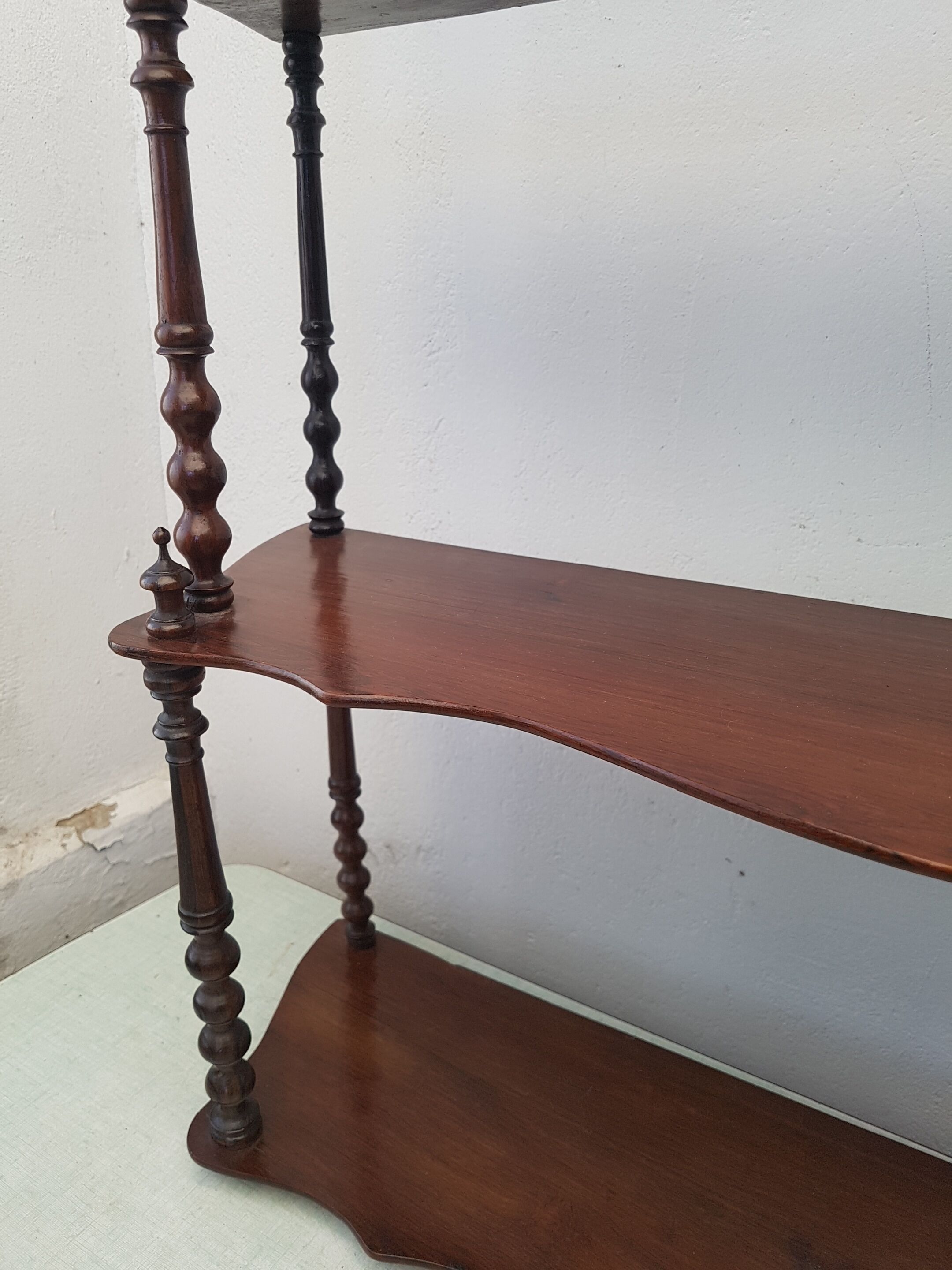 Old shelf to hang or lay in walnut and turned wood