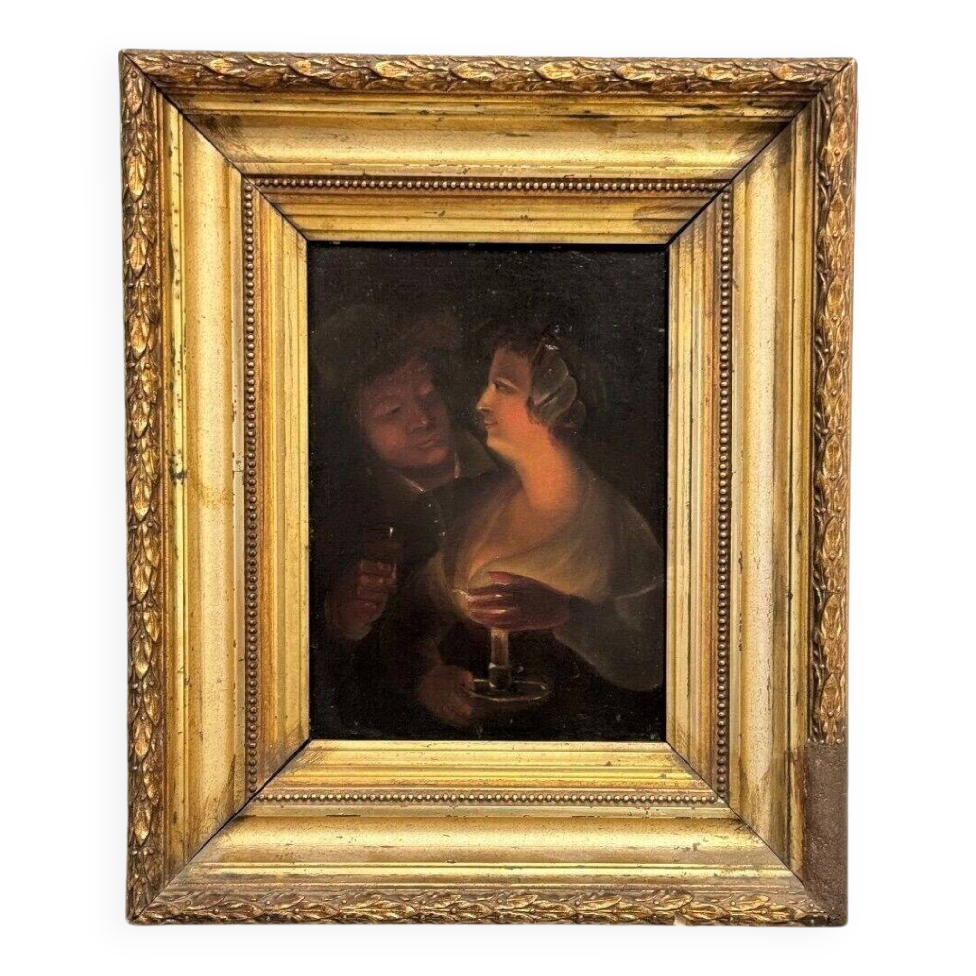 18th Century Framed Painting of a Couple Sharing a Drink