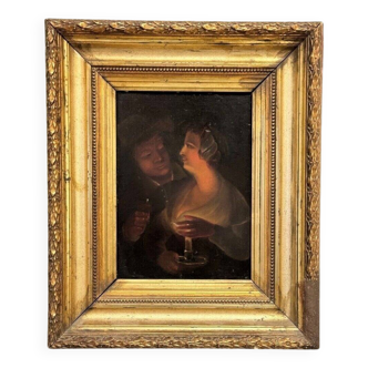 18th Century Framed Painting of a Couple Sharing a Drink