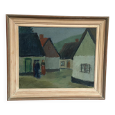 Huile sur toile originale suédoise – « Village » par Fabian Lundqvist – Signée
