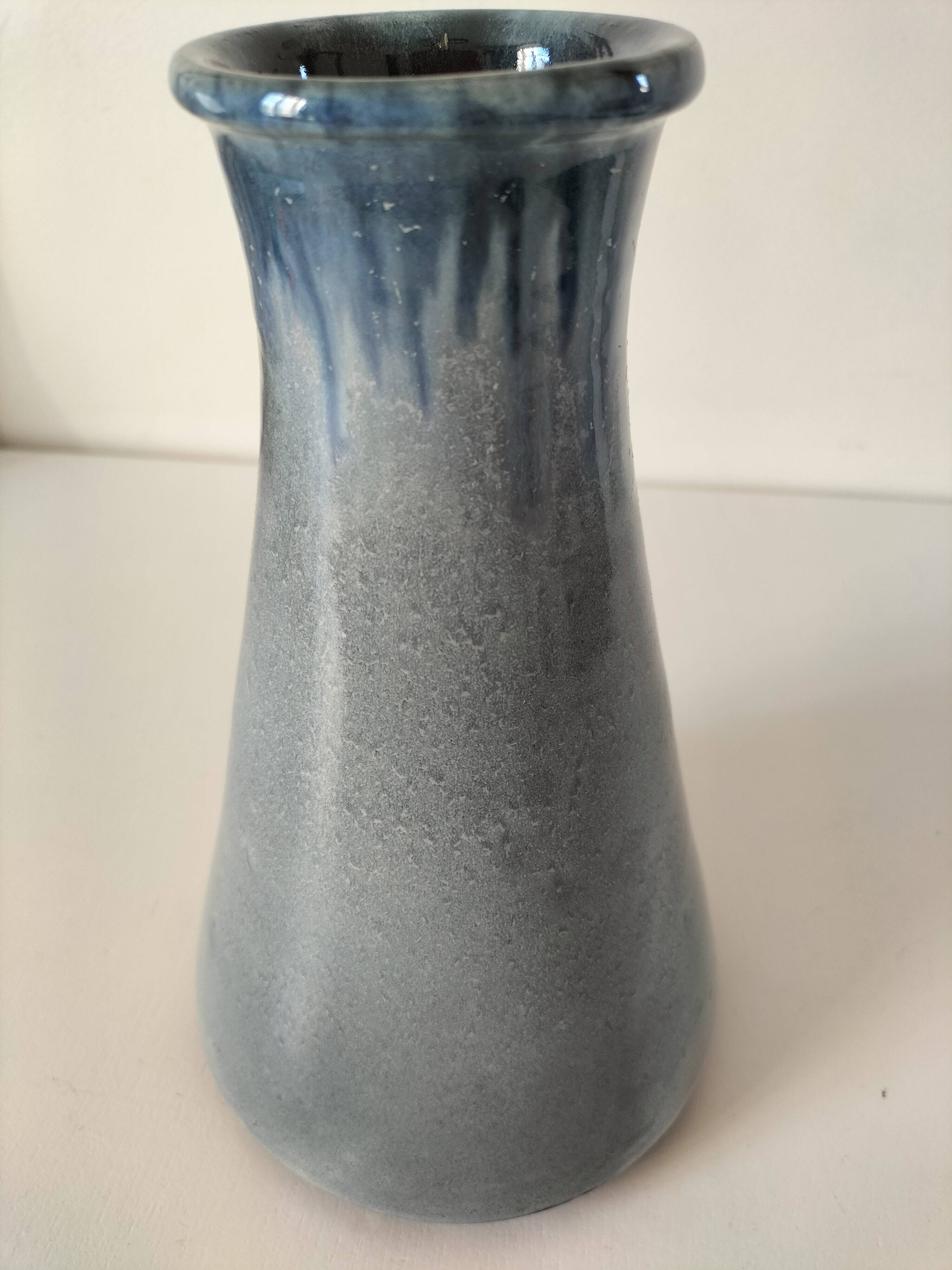 Glazed blue ceramic vase, Puisaye spirit, signed.