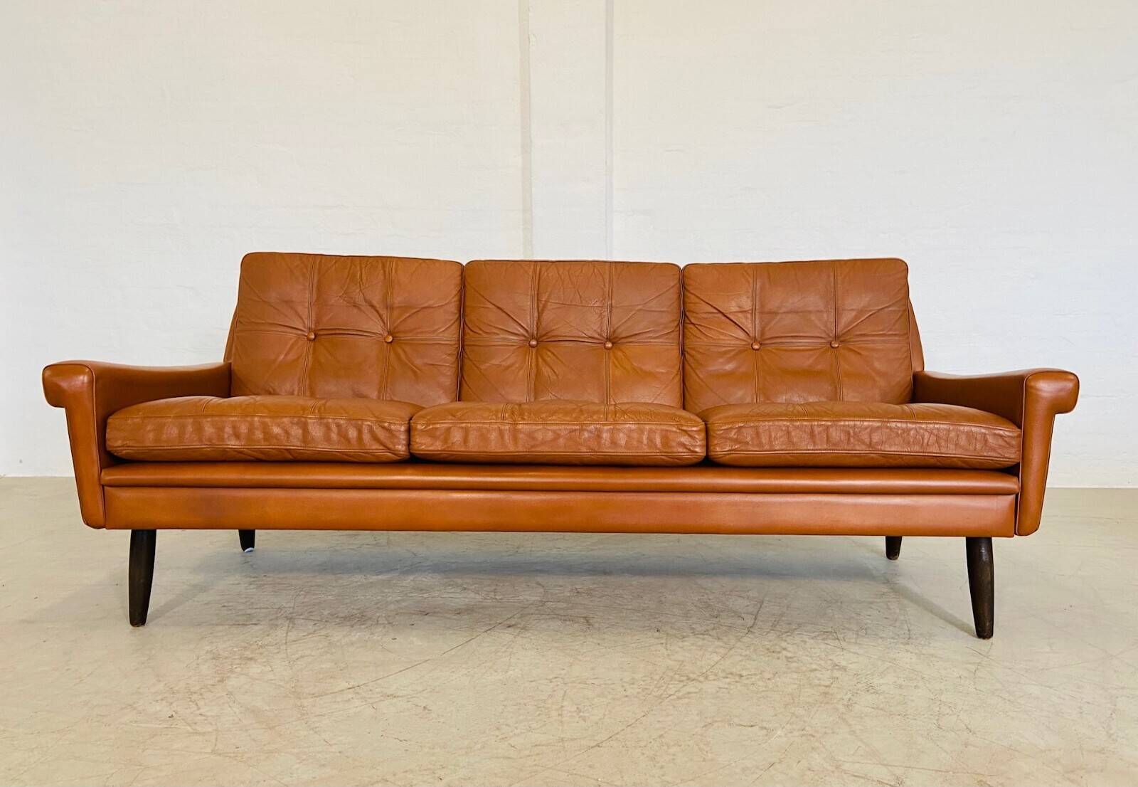 Vintage Danish retro Svend Skipper 3 person sofa in cognac leather