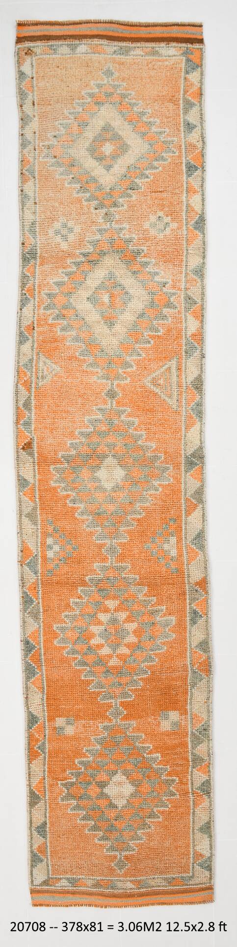3x12 Soft Orange Geometric Vintage Runner Rug, 81x378Cm
