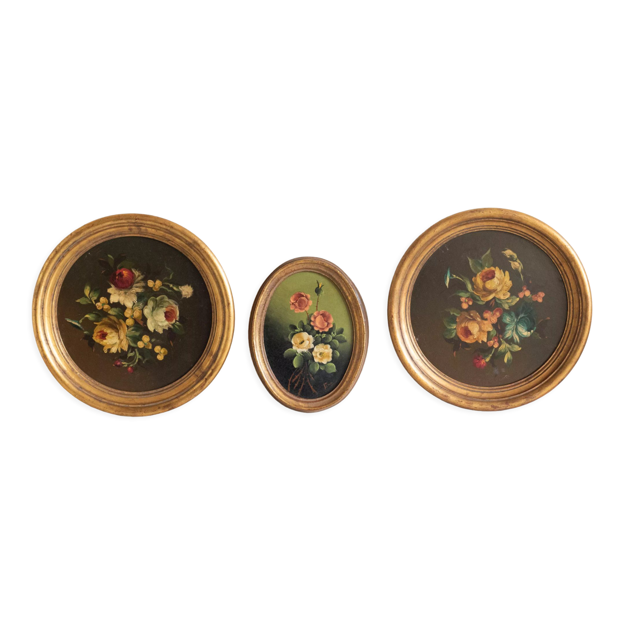 Lot de 3 tableaux bouquet de fleurs