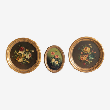 Lot de 3 tableaux bouquet de fleurs