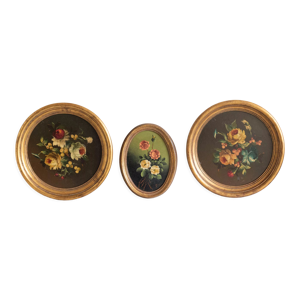 Lot de 3 tableaux bouquet de fleurs