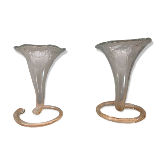 Paire de vases dits "corolle"en verre Murano