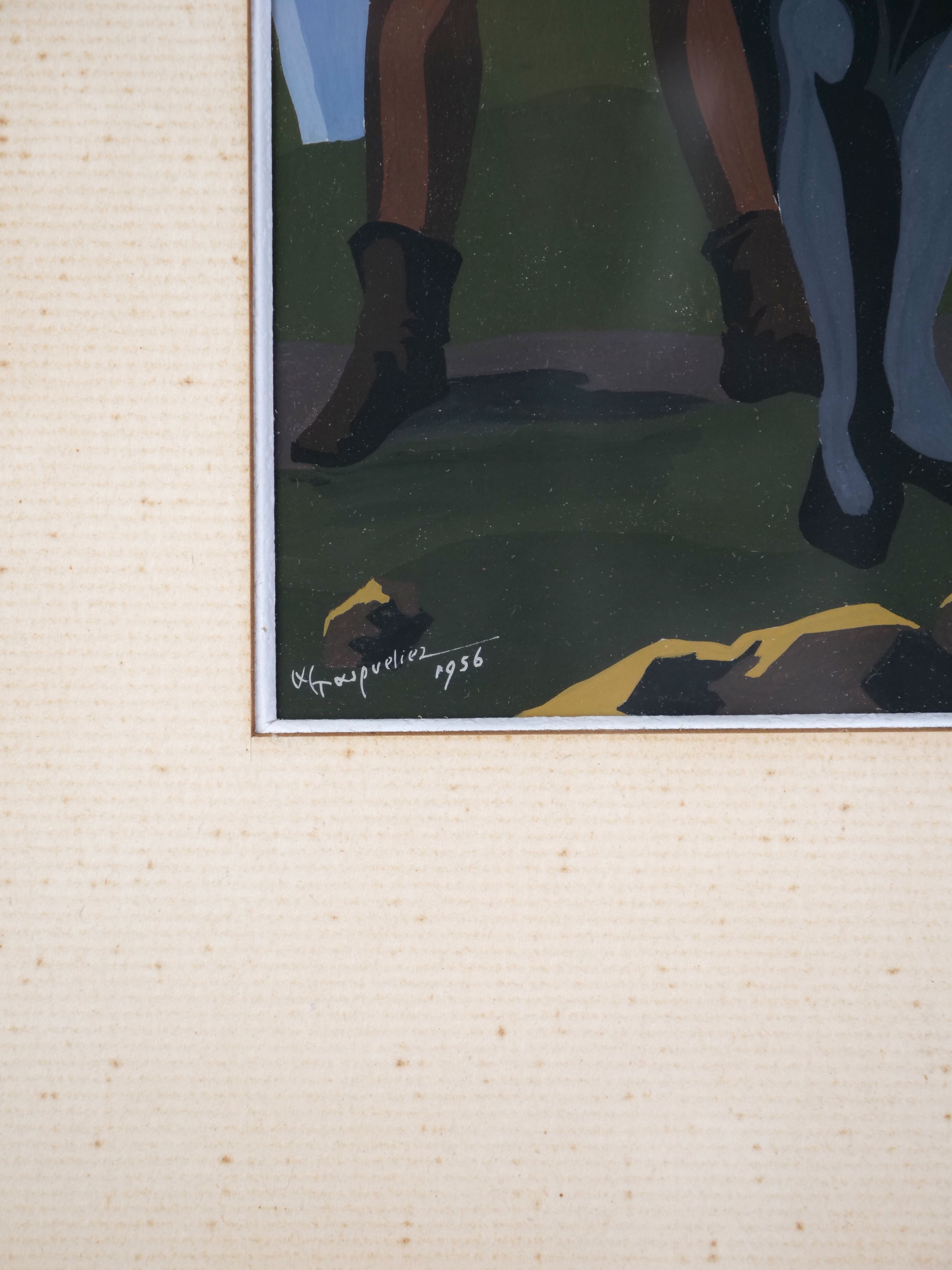 Gouache illustration art dramatiques signée Masqueliez 1956